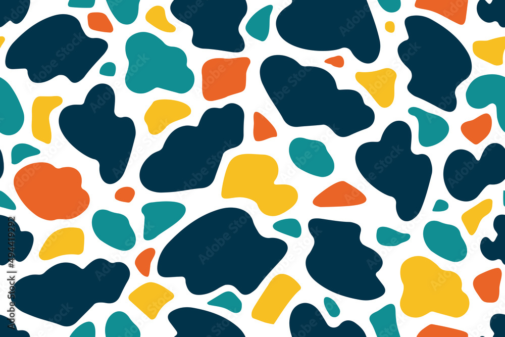 Fototapeta premium Abstract random shapes seamless pattern. Rock camouflage. Cow skin zebra giraffe. Stained glass. Vector