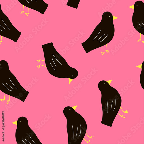Cute seamless pattern with rooks  on bright pink background . Funny print with rooks in childish style for textiles, wallpapers, designer paper, etc