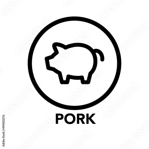 Round frame pork icon, one of the food allergy icons set