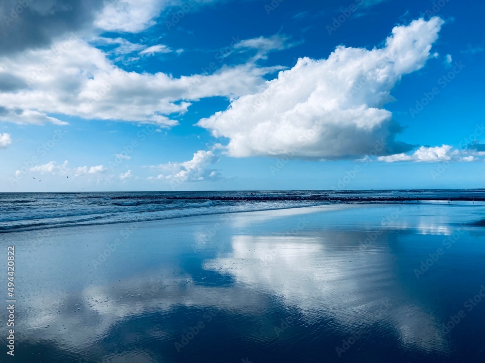 The sky with white clouds reflected on the smooth water surface
The sky with white clouds reflected on the smooth water surface