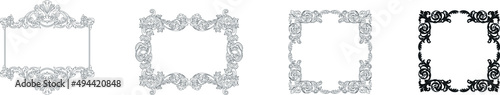 Set of vintage border frame engraving with retro ornament pattern in antique baroque style decorative design. Vector