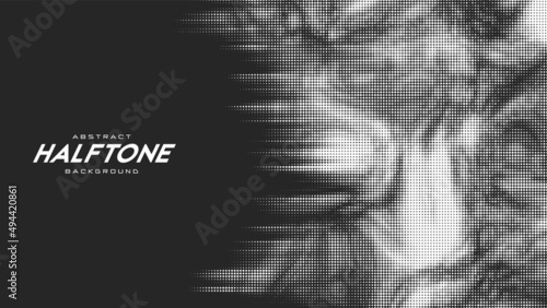 Abstract vector torn monochrome halftone background. Scrathed dotted texture element.