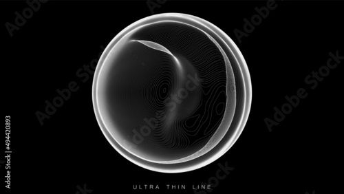 Ultra thin line fluid geometry. Dynamic vector distorted spheres.