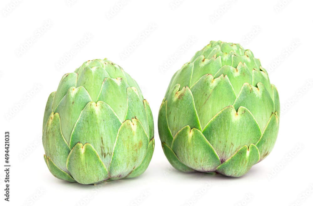 Obraz premium two ripe artichokes on white background