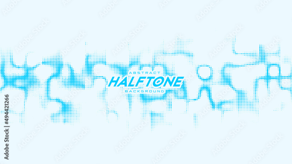 Fototapeta premium Abstract vector curled blue halftone sound wave. Scrathed dotted texture element.