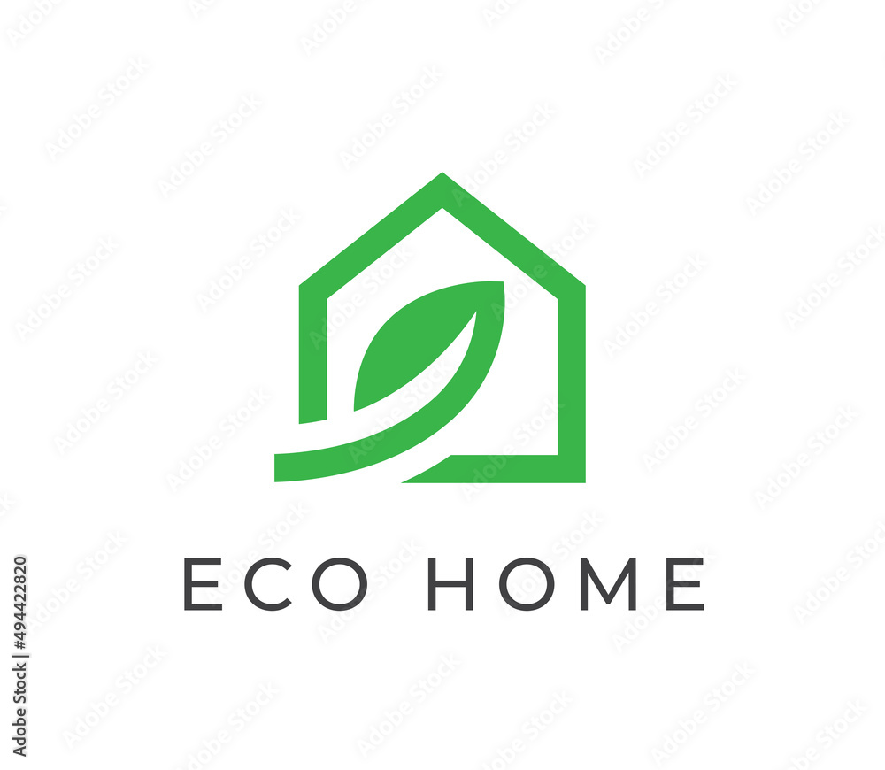 Eco home icon. Green leaf house symbol. Renewable energy building sign. Vector illustration. Eco home icon. Green leaf house symbol. Renewable energy building sign. Vector illustration.