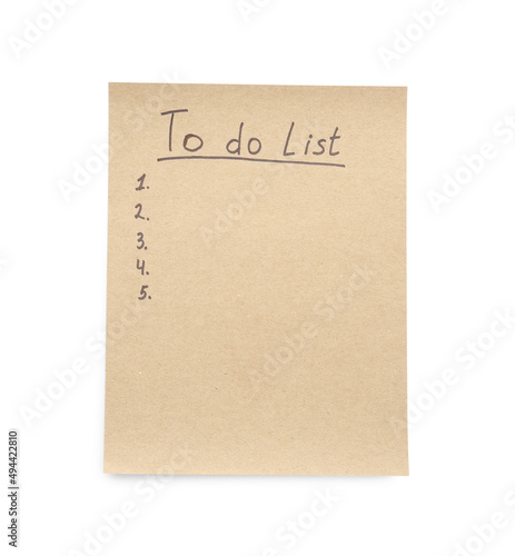 Notepad with unfilled numbered To Do list on white background