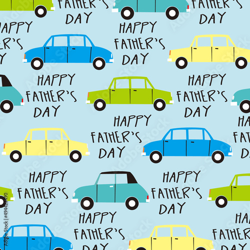 happy father s day pattern with cars and text