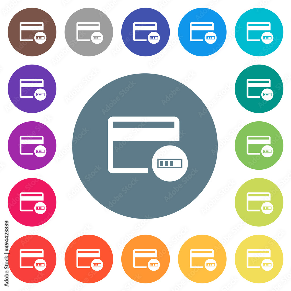 Verifying credit card flat white icons on round color backgrounds Verifying credit card flat white icons on round color backgrounds