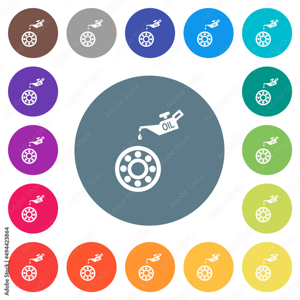 Oiler can and bearings flat white icons on round color backgrounds Oiler can and bearings flat white icons on round color backgrounds
