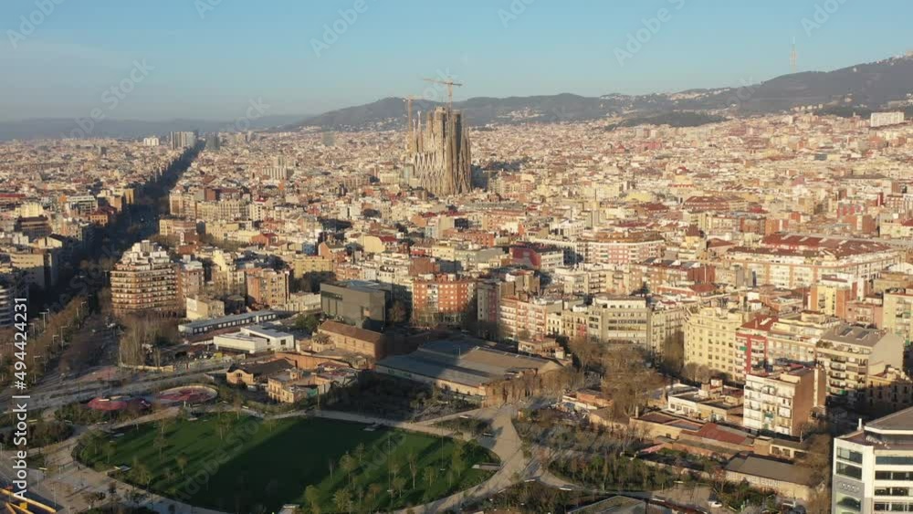 Aerial view of morning Barcelona and its slender quarters Aerial view of morning Barcelona and its slender quarters
