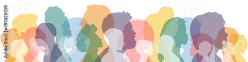 People stand side by side together. Flat vector illustration.