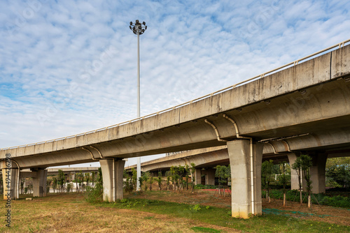 Grass under the overpass,Freeway, overpass and junction with green grass © gjp311