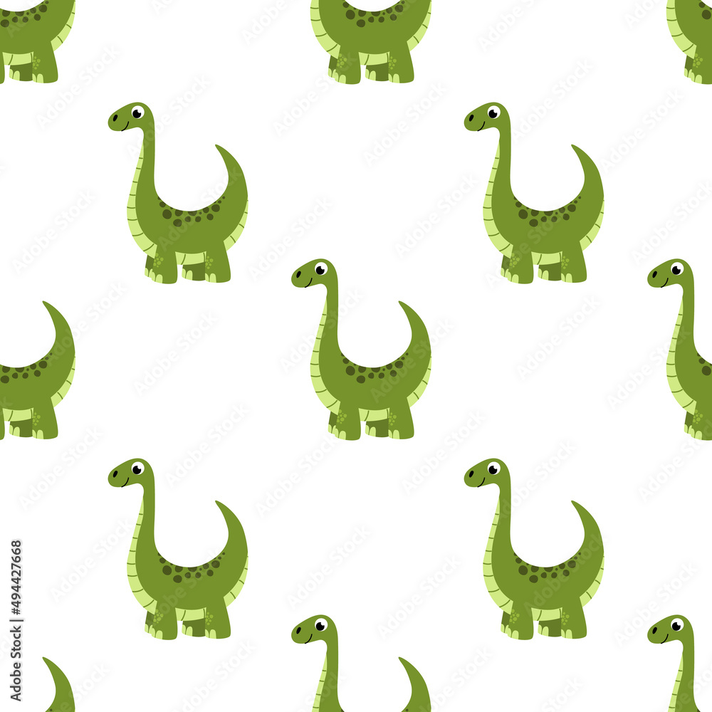 Obraz premium Brontosaurus seamless pattern. Dinosaur. Funny dino. Vector, flat