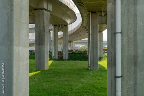 Photography Concrete structure and asphalt road space under the overpass in the city