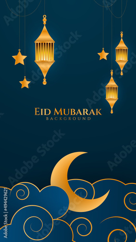 Eid ramadan mubarak background for social media stories template banners. Arabic islamic middle east lantern moon crescent mosque design for social media template
