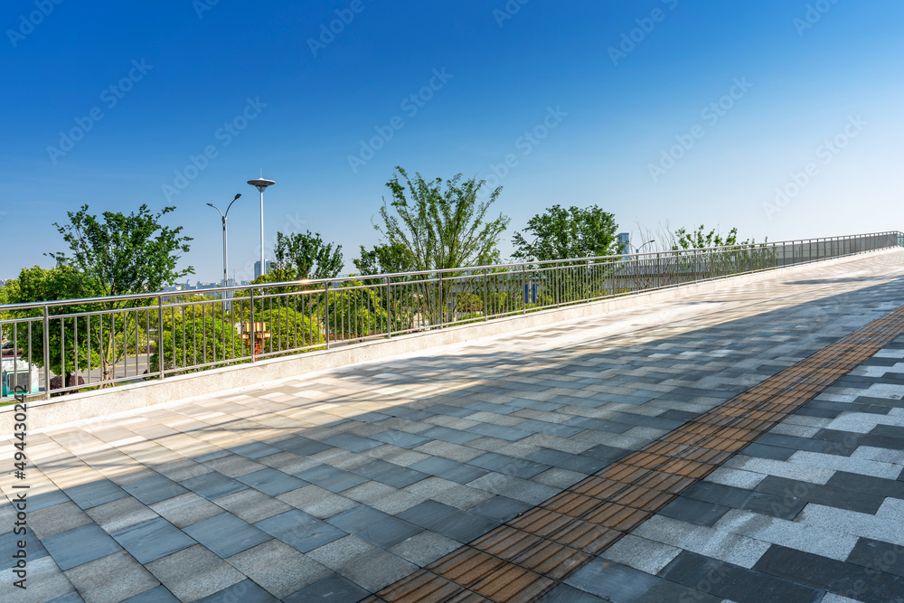 City square platform and panoramic view of the city