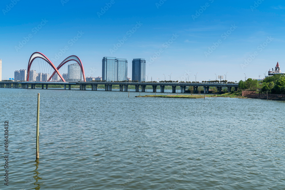 Fototapeta premium Lakeside modern office building in China