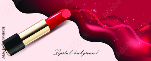 Cosmetics and fashion background with red lipstick. 