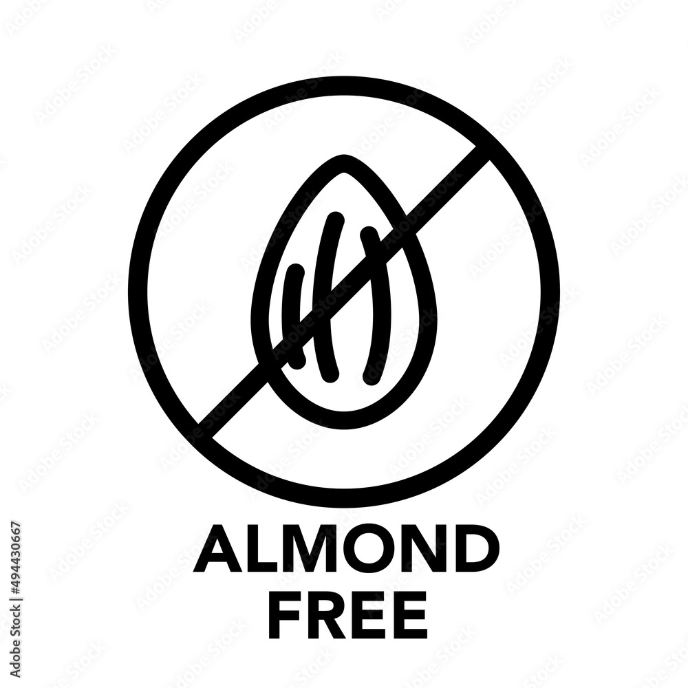 Round frame almond free icon, one of the food allergy icons set Round frame almond free icon, one of the food allergy icons set