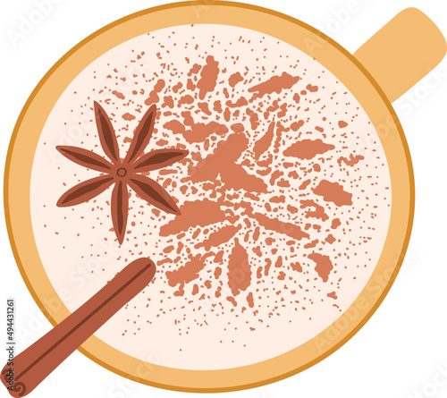 Coffee with Cinnamon and Spices Cartoon Illustration