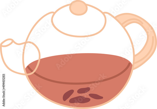 Teapot with Fresh Tea Cartoon Illustration