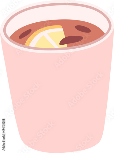 Cup with Tea and Lemon Cartoon Illustration