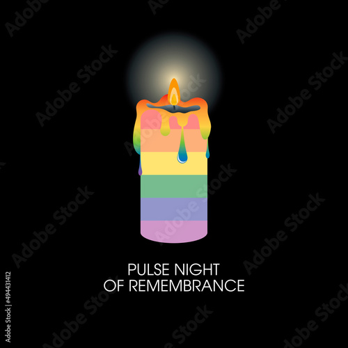 Pulse Night of Remembrance vector. Burning mourning candle with LGBT pride flag colors. The tragic event that happened at Pulse Nightclub in Orlando, Florida. Important day