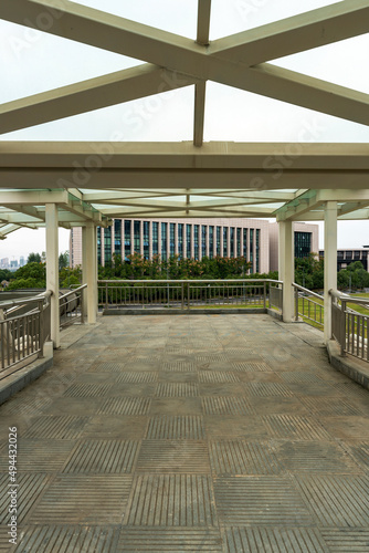 Inside of a modern overhead pedestrian bridge