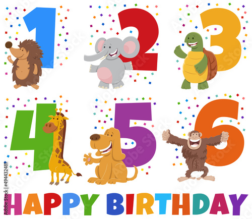 birthday greeting cards set with cartoon animals