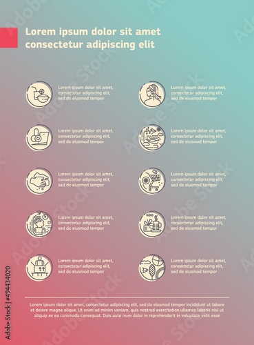 Modern list layout with lifestyle icons, texts template and gradient background, landing page, menu