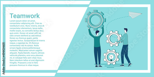 Teamwork.The concept of coworking and office work.An illustration in the style of a green landing page.
