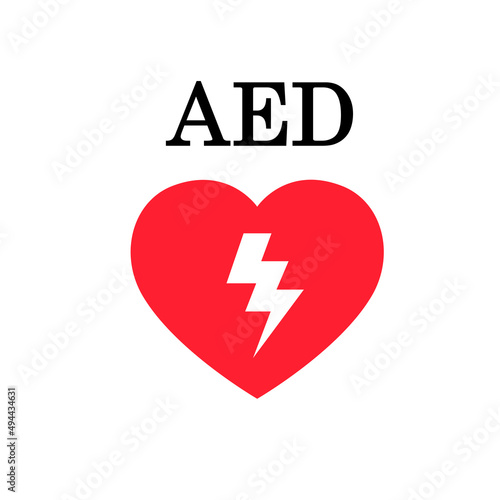 AED,automated external defibrillator / aed sign with heart and electricity symbol flat vector icon	
