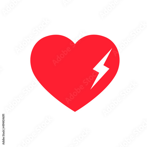 AED,automated external defibrillator / aed sign with heart and electricity symbol flat vector icon	
