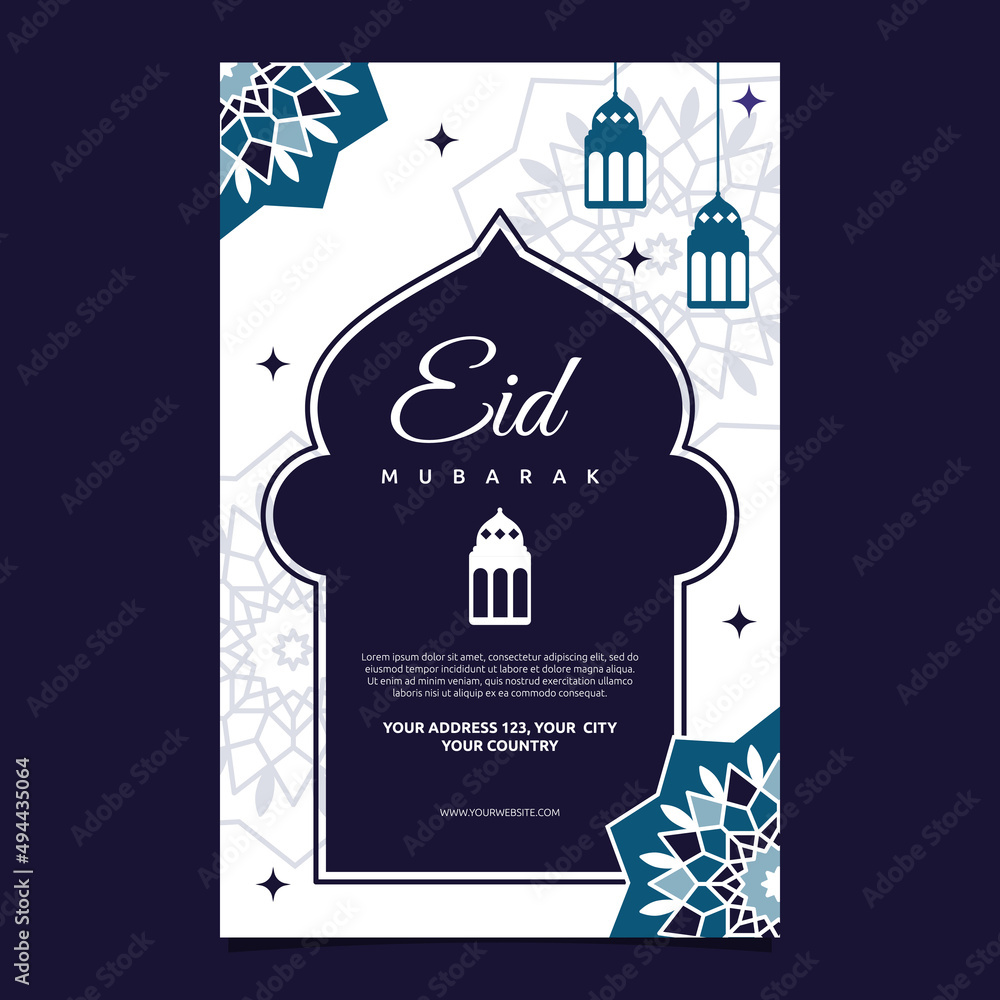 Islamic Event Eid Mubarak Card Frame Background Simple Flat Design