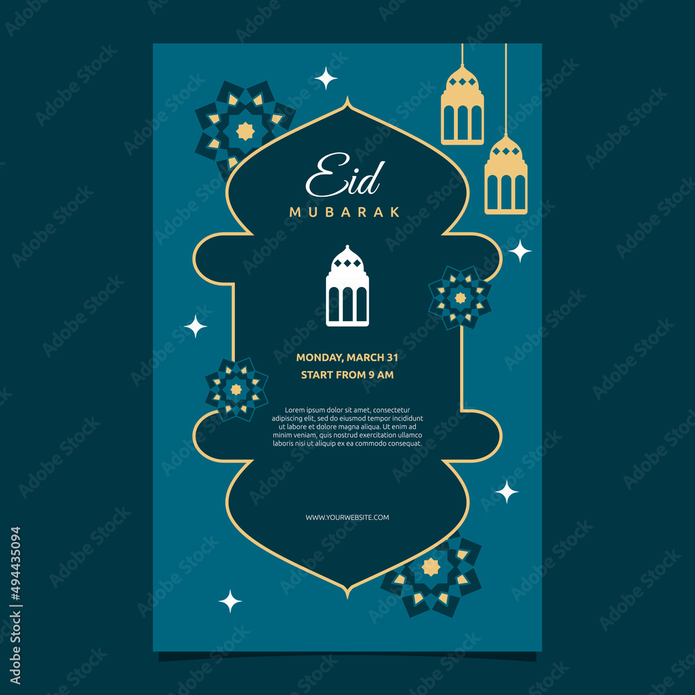 Islamic Event Eid Mubarak Card Frame Background Simple Flat Design
