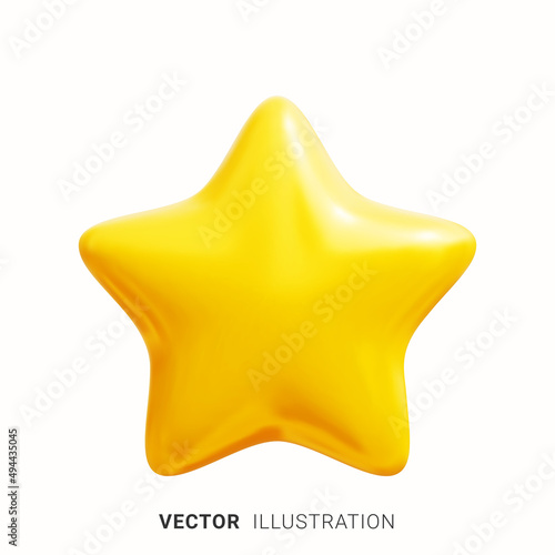 Golden Star. Glossy yellow star shape. Realistic 3D vector illustration isolated on a white background. Customer feedback or customer review concept