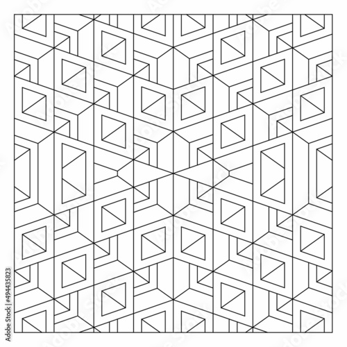 The drawing of hollow cubes are arranged upside down in four directions. Easy coloring pages. Architectural fantasy. Digital detox. EPS8 #471