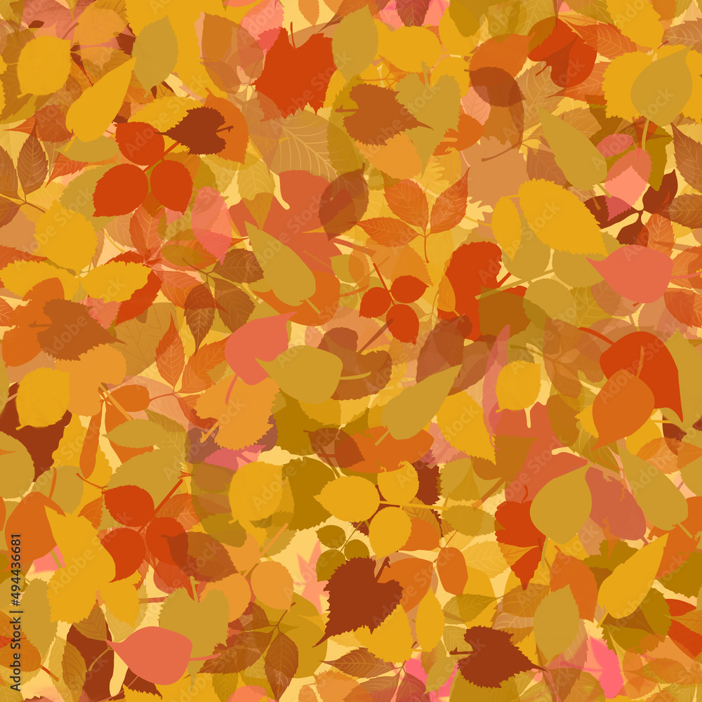 Botanical seamless background with multicolored autumn tree leaves