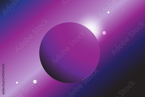 Background of the universe. Saturn is a real star that shines brightly. Purple galaxy as a backdrop. Vector illustration of space. It's a starry night. Concept of a vast universe.