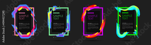 Set of neon vector frames for text and photos. Creative modern art graphics, stylish black background. Vector illustration