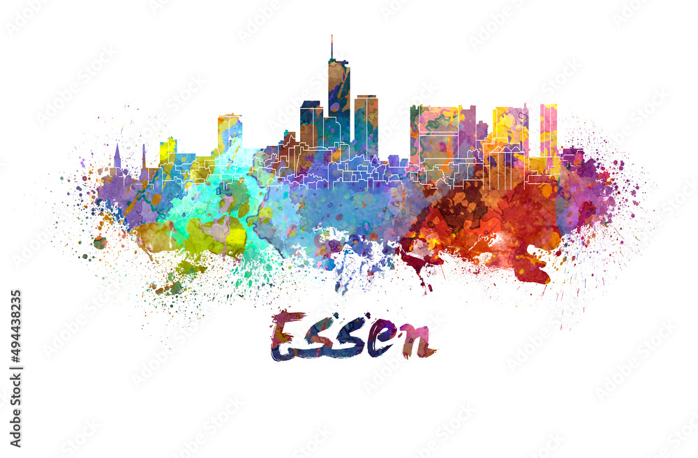 Essen skyline in watercolor