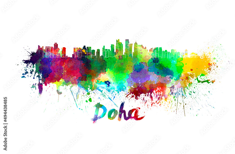 Doha skyline in watercolor