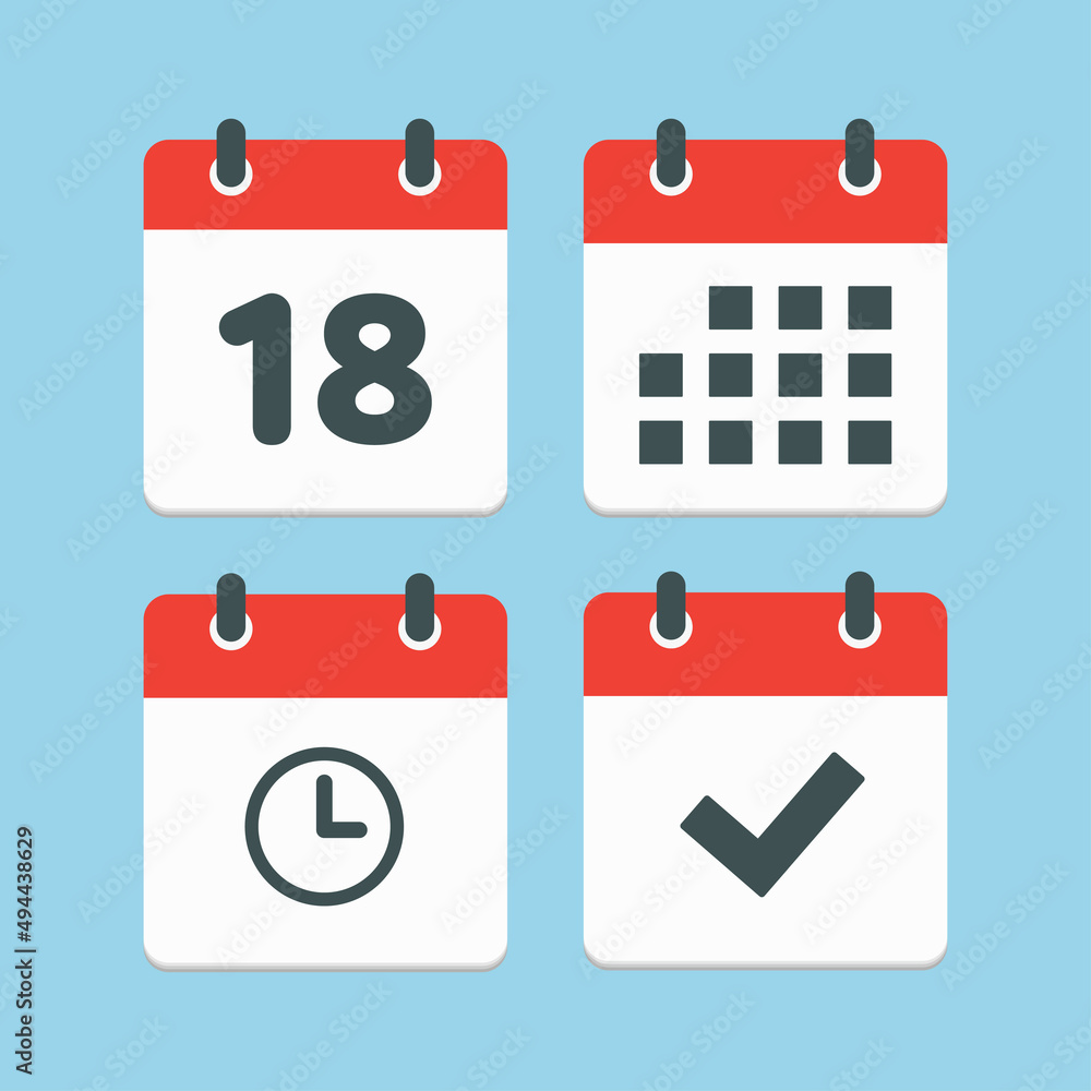 Icons calendar number 18, agenda app, timer, done Icons calendar number 18, agenda app, timer, done