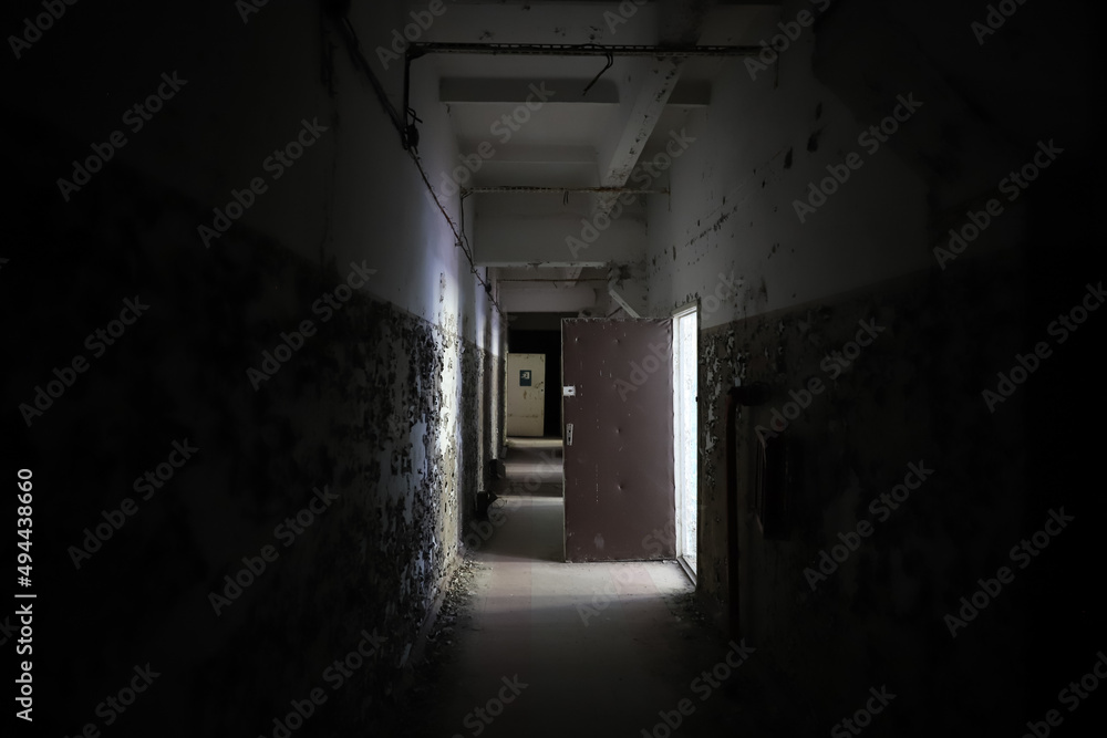 Corridor in Duga Radar Base, Chernobyl Exclusion Zone, Ukraine