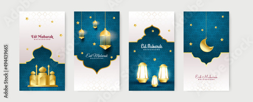 Eid ramadan mubarak background for social media stories template banners. Arabic islamic middle east lantern moon crescent mosque design for social media template