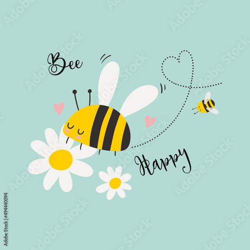 Bee Happy. Inspiring Creative Quote. Lettering poster. Vector