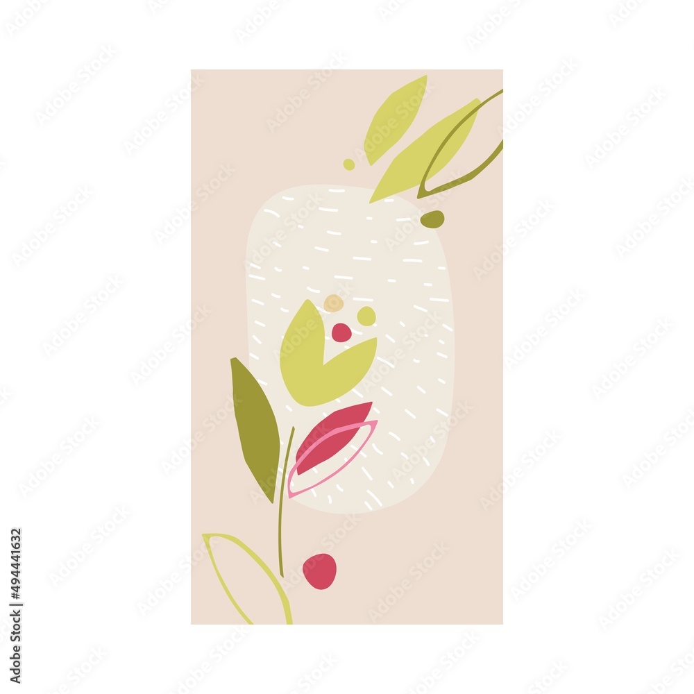 Fototapeta premium Abstract spring or summer nature poster. Hand drawn organic shapes in pastel colors. Trendy collage style for decoration, postcard, cover design, invitations for holidays. Minimal natural wall art