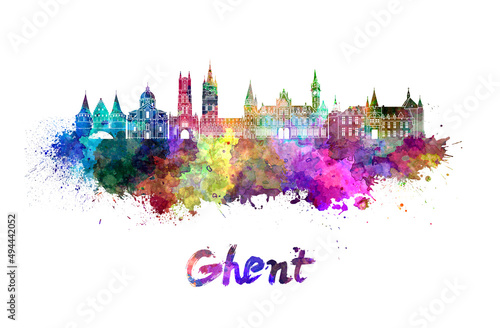 Ghent skyline in watercolor