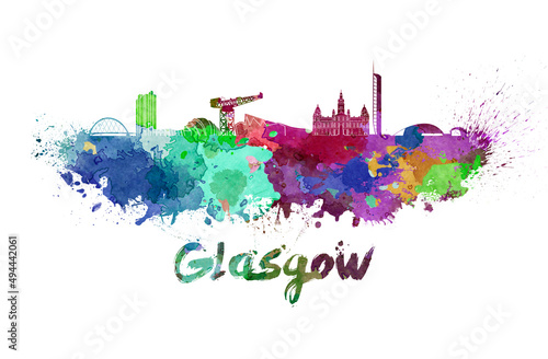 Glasgow skyline in watercolor